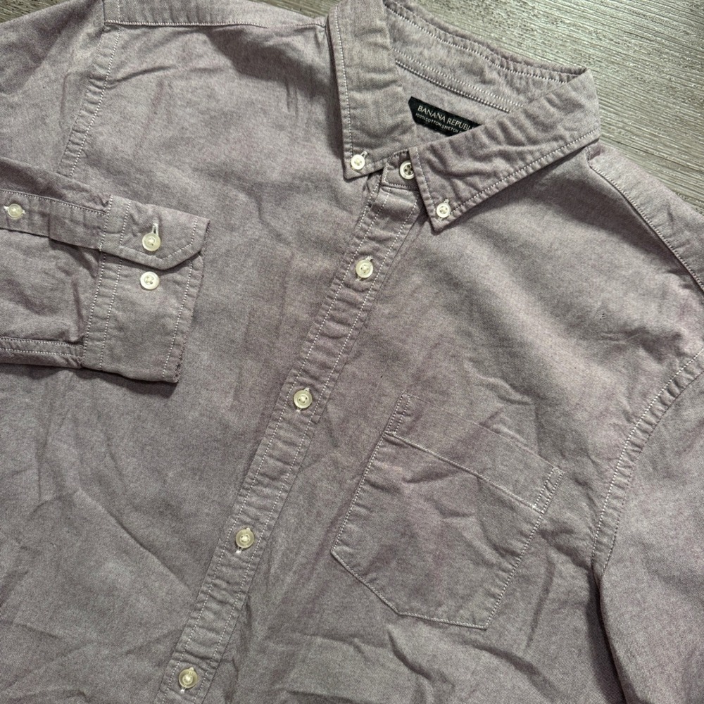 Banana Republic Shirt Mens L Purple 100% Cotton Oxford Grant Fit Preppy OCBD